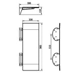 Nero Mecca Care shower seat technical drawing in matte black, showing folded side and dimensions 960 x 330mm, 396mm projection, 510mm fixing distance