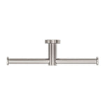Nero Mecca double toilet roll holder in brushed nickel, front view on white background