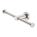 Nero Mecca double toilet roll holder in brushed nickel, wall-mounted stainless steel bathroom accessory with two arms