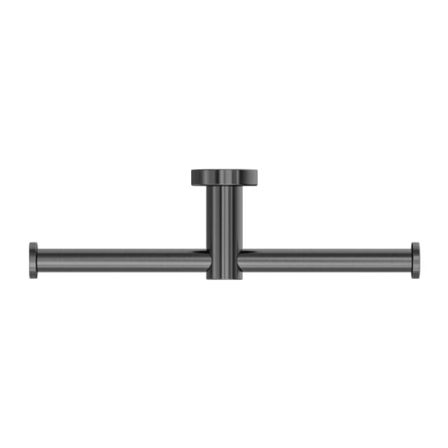 Nero Mecca double toilet roll holder in gun metal, front view on white background