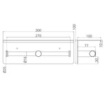 Nero Mecca matte black double toilet roll holder with shelf, technical drawing showing 300mm width and 100mm projection
