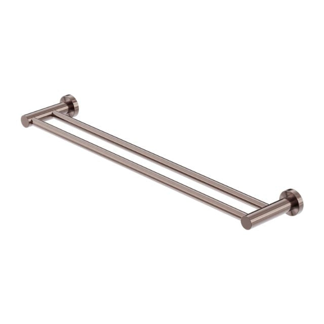 Nero Mecca double towel rail, brushed bronze, 600mm, wall-mounted bathroom accessory with two rails