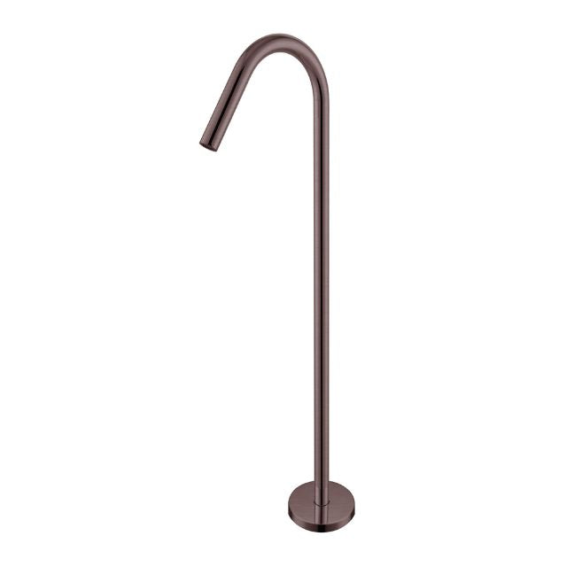 Nero Mecca freestanding bath spout in brushed bronze, floor-mounted with slim curved upright design