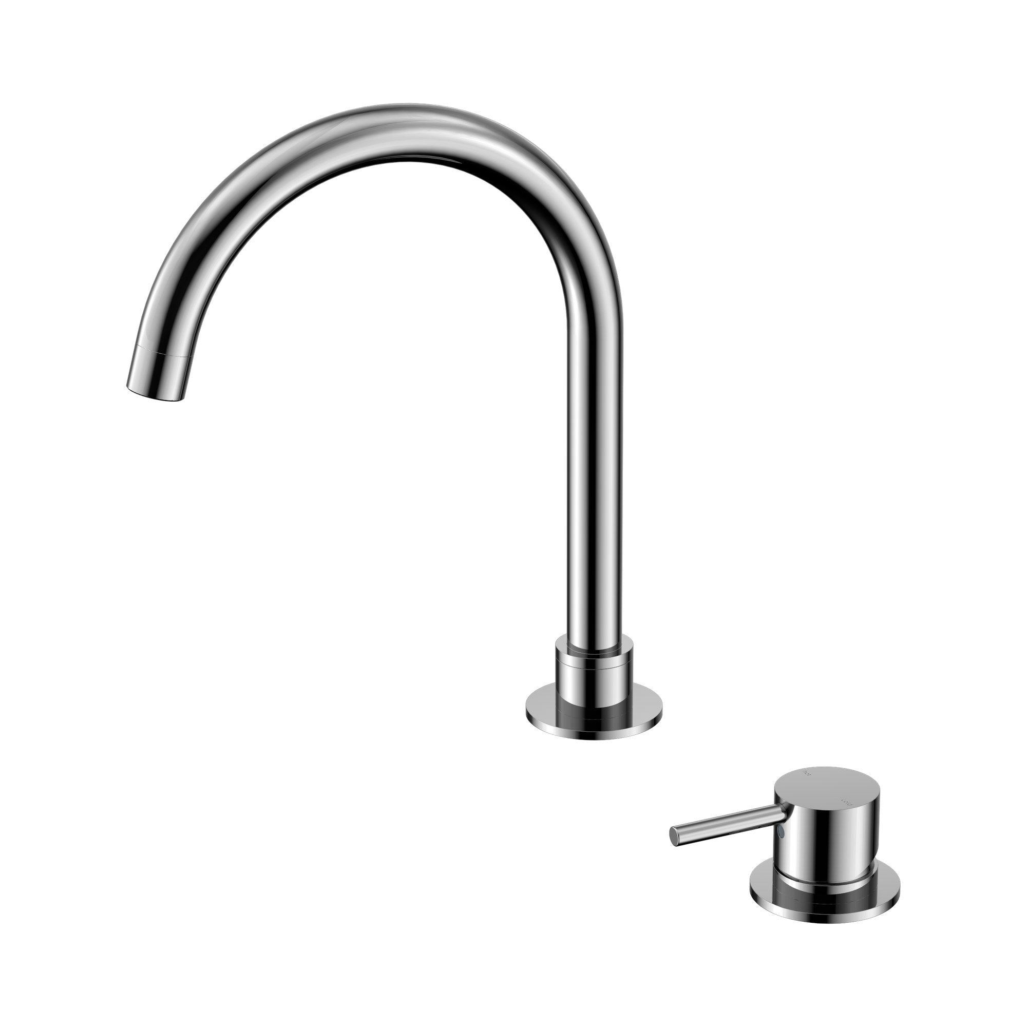 Nero Mecca chrome hob basin mixer with round swivel spout and separate lever handle, shown on white background