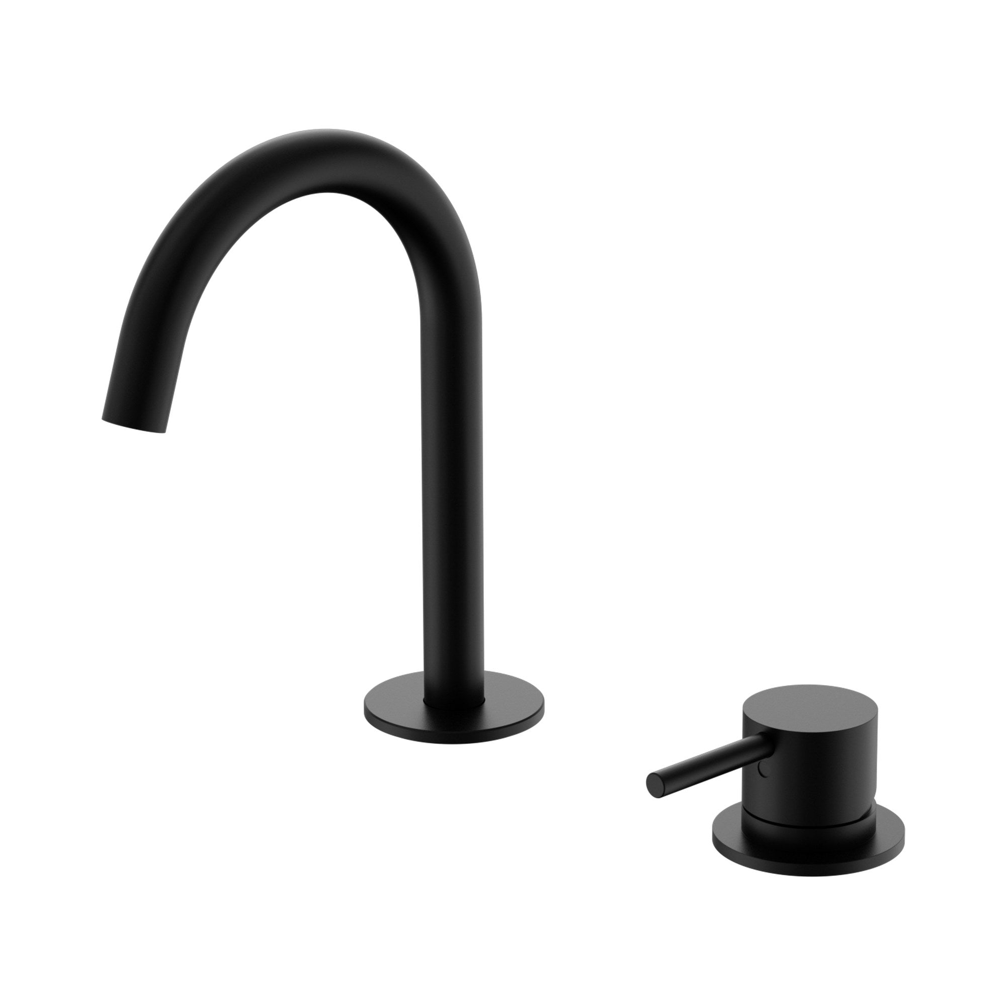 Nero Mecca hob basin mixer set with arc spout and separate handle, matte black finish