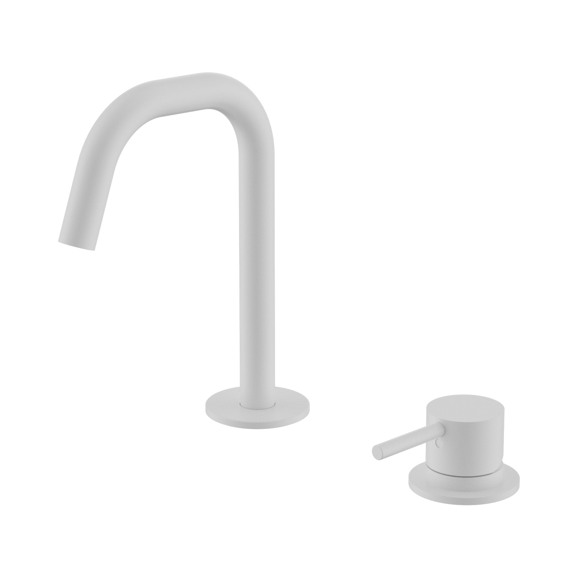 Nero Mecca hob basin mixer set with edge spout in matte white, two-piece bathroom tap shown on white background