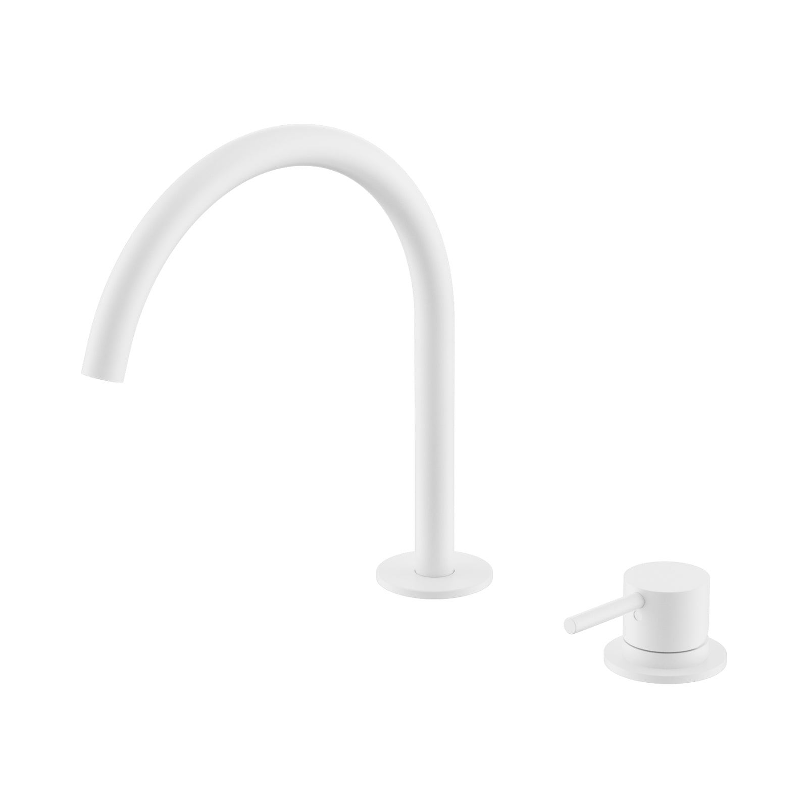 Nero Mecca hob-mounted bath/kitchen mixer set with arc spout and handle, matte white finish