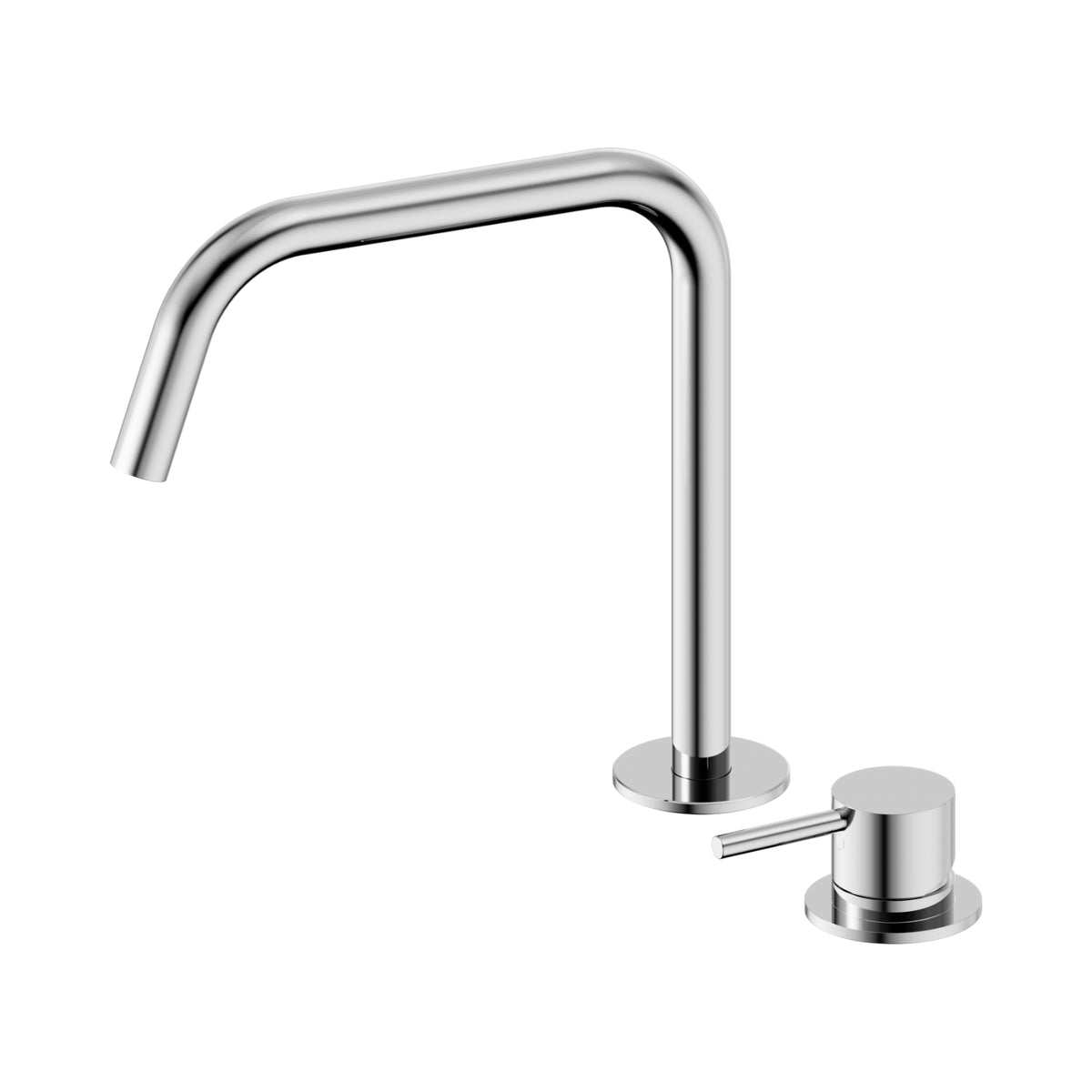 Nero Mecca chrome hob bath/kitchen mixer set with curved edge spout and separate round handle