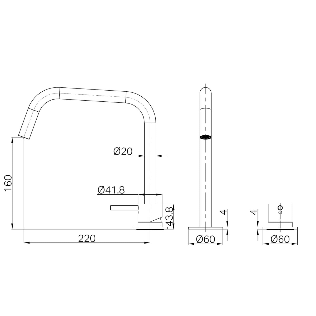 Technical drawing of Nero Mecca hob mixer set with edge gooseneck spout, showing dimensions in millimetres.