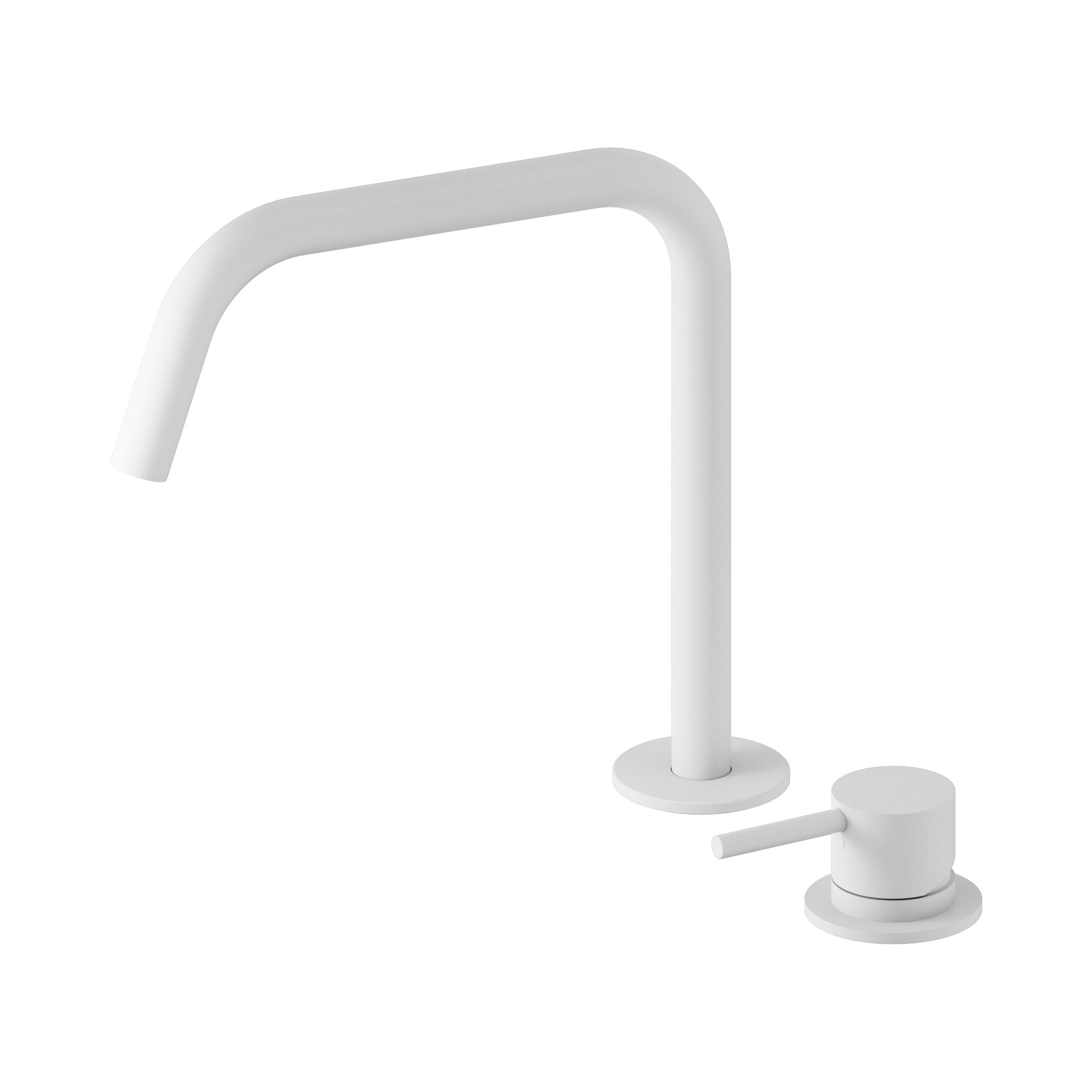 Nero Mecca hob bath/kitchen mixer set with edge spout II in matte white, showing swivel spout and handle set on white background