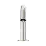 Nero Mecca hob mounted sensor soap dispenser in brushed nickel, shown front on a white background with round base and nozzle.