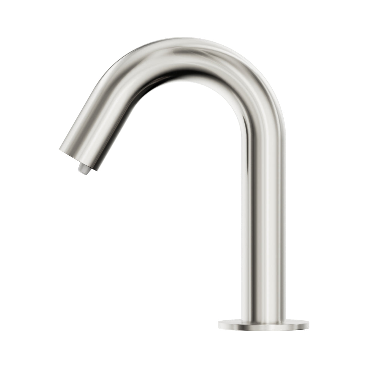 Nero Mecca hob mounted sensor soap dispenser in brushed nickel, shown in a side view on white background