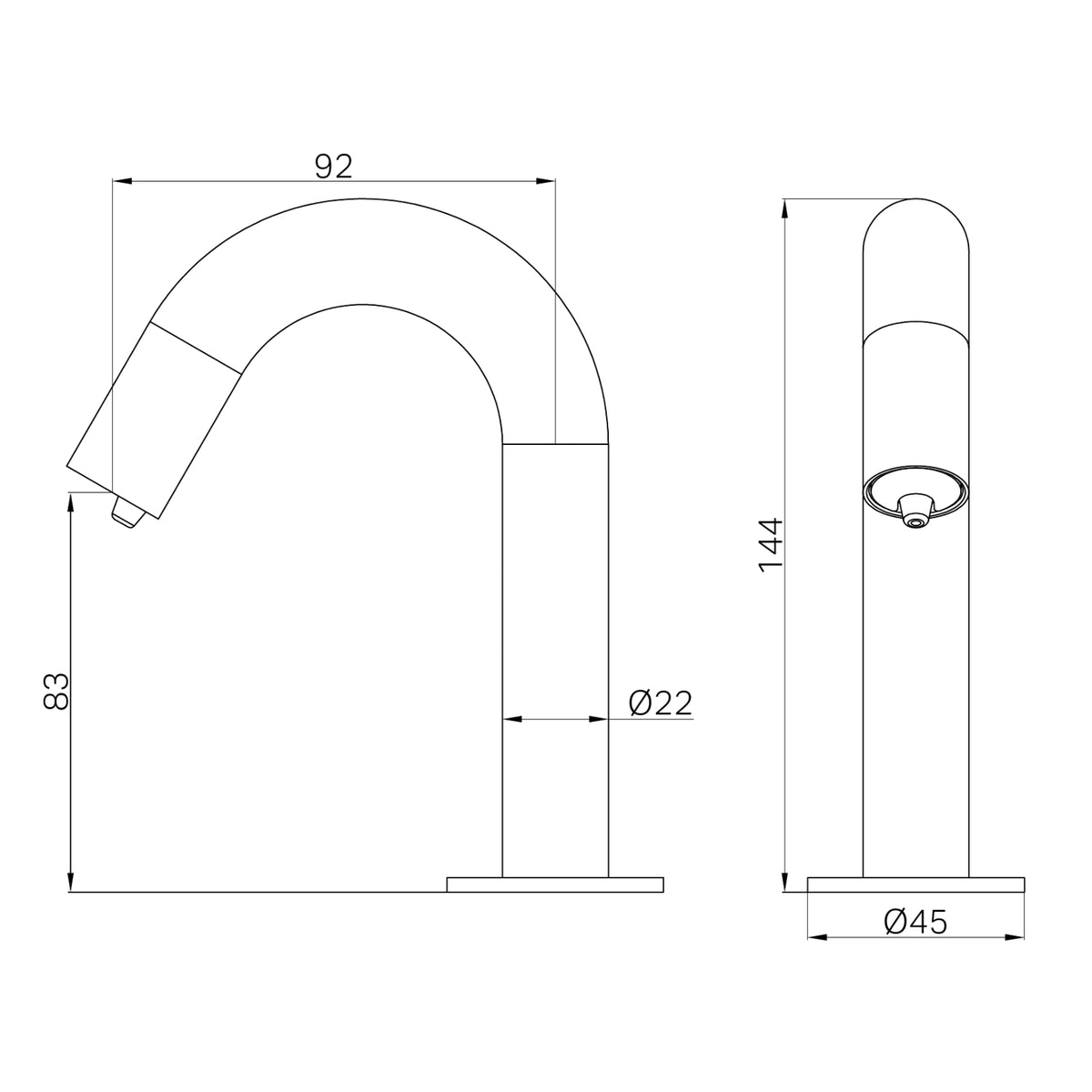 Technical drawing of Nero Mecca hob mounted sensor soap dispenser, showing side and front views with dimensions, gun metal finish