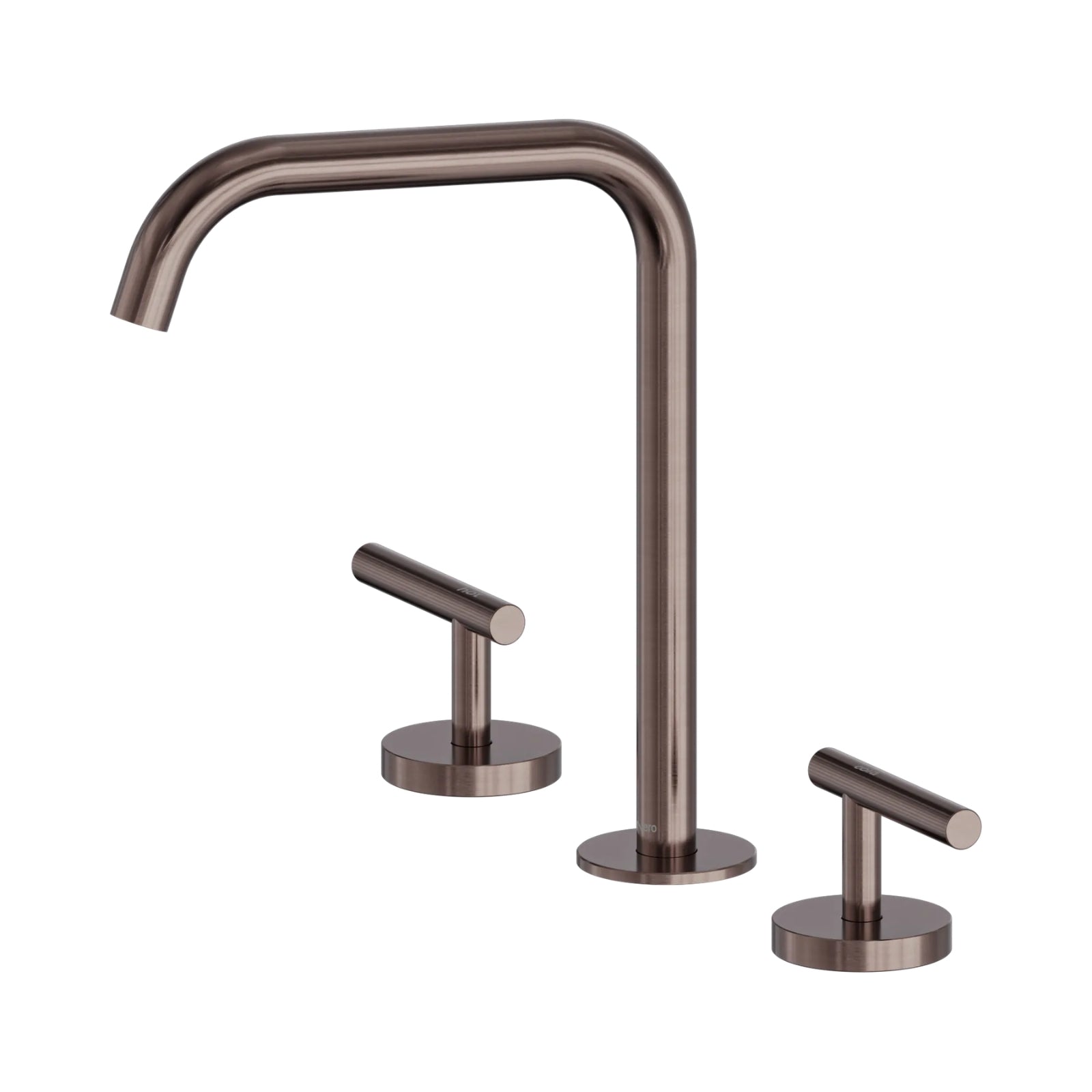 Nero Mecca 3-piece bath/kitchen tap set in brushed bronze with edge spout and two lever handles