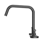 Nero Mecca gun metal lever bath/kitchen set with edge spout II, shown front on with hob-mounted mixer bases