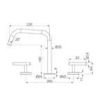Technical drawing of Nero Mecca lever bath/kitchen set edge spout II, showing dimensions in gun metal finish.