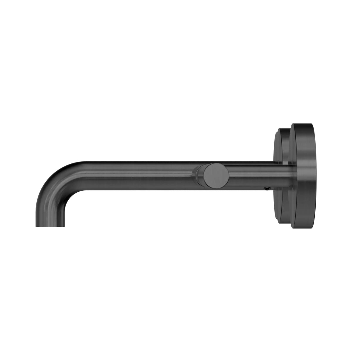 Nero Mecca lever wall basin/bath set with offset spout in gun metal, shown side on against white background