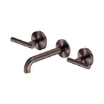 Nero Mecca three-piece wall basin/bath set in brushed bronze, with 160mm spout and lever handles on round backplates