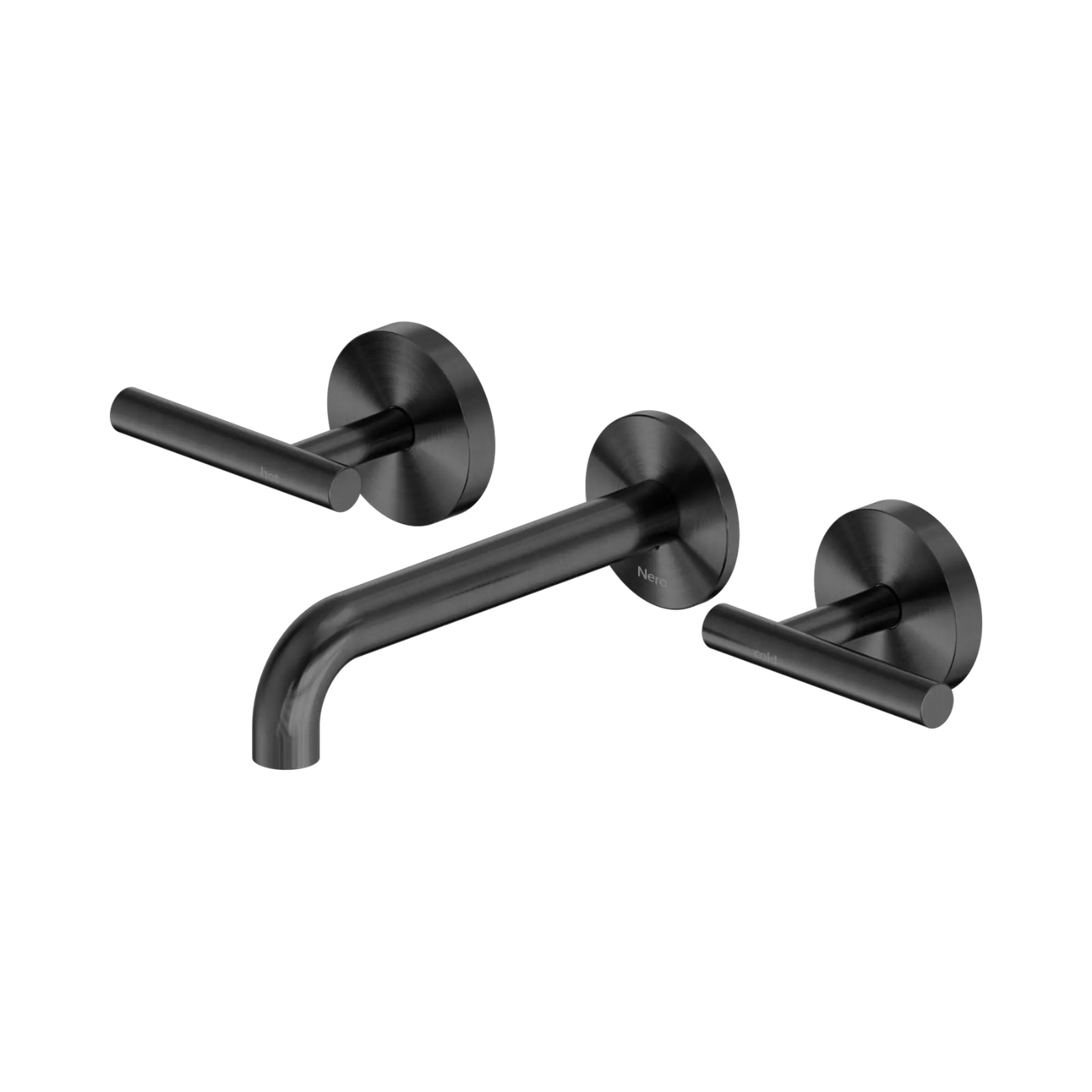 Nero Mecca wall-mounted 3 piece basin/bath tap set in gun metal with 160mm curved spout and lever handles