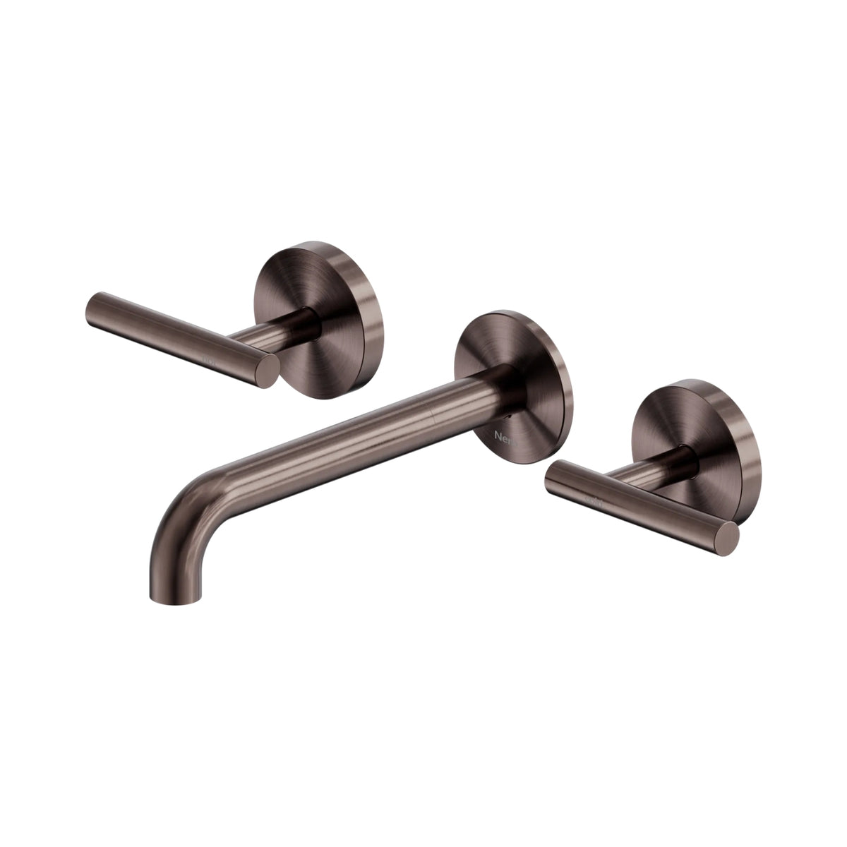 Nero Mecca 3 piece wall basin/bath set with 185mm spout in brushed bronze, front view