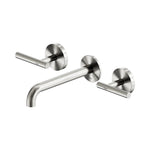 Nero Mecca brushed nickel wall basin/bath tap set with lever handles and 185mm spout, front view