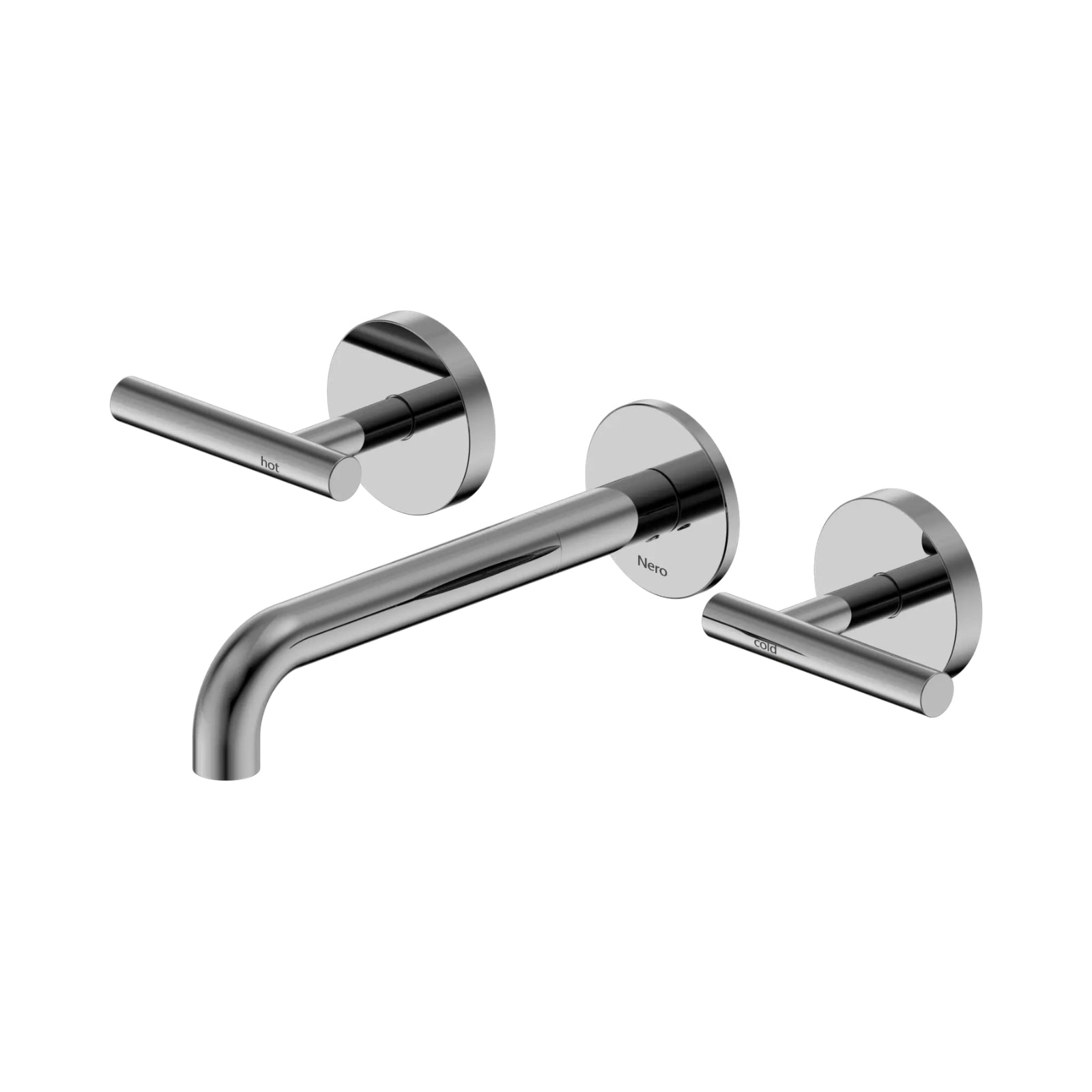 Nero Mecca 3 piece wall basin/bath tap set in chrome with 185mm spout and round wall plates