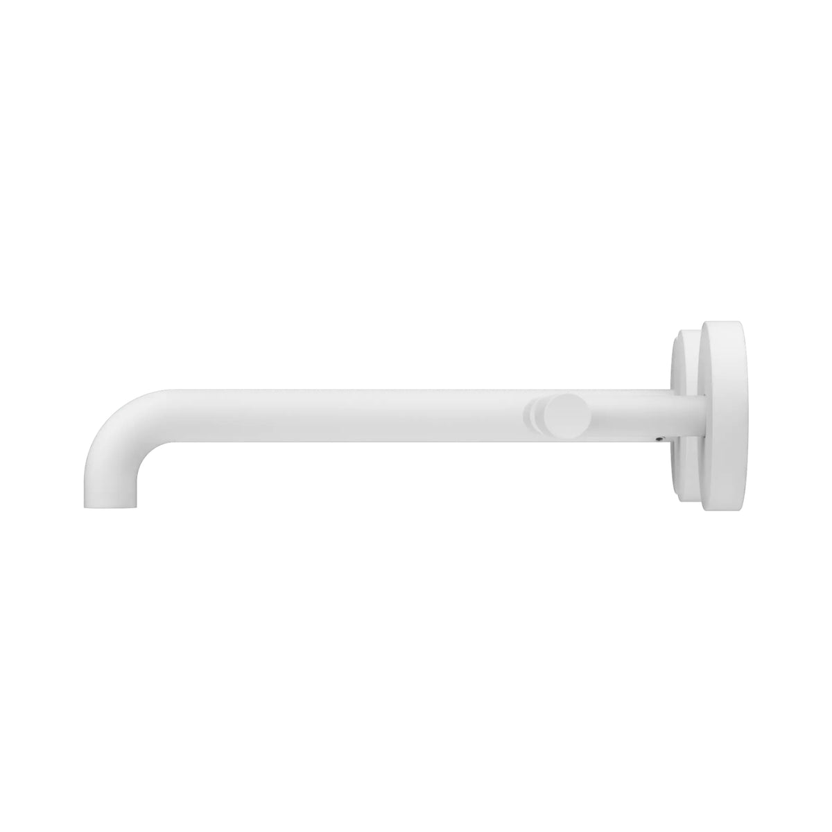 Nero Mecca wall basin/bath spout in matte white, 220mm offset design, side view on white background