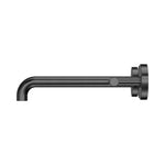 Nero Mecca wall basin/bath spout in gun metal, 220mm reach, side view on white background
