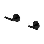 Nero Mecca matte black wall top assembly taps, hot and cold lever handles shown on a white background