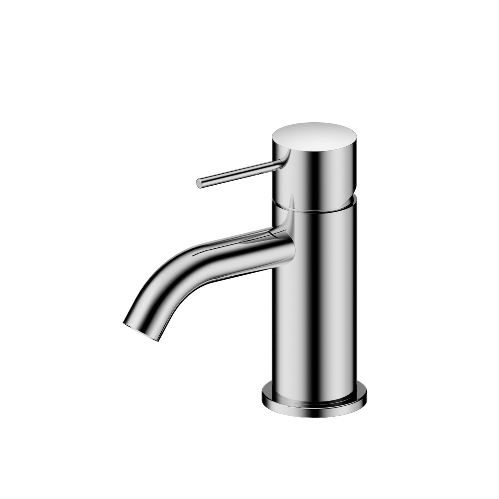 Nero Mecca Mini basin mixer tap in chrome, single-lever compact design on white background