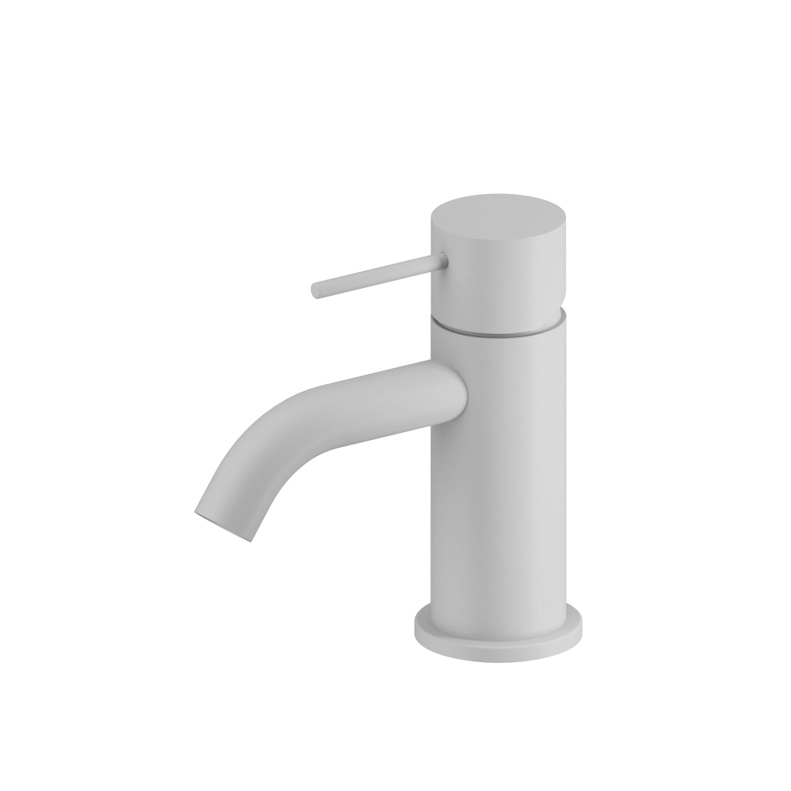 Nero Mecca mini basin mixer in matte white, compact single-lever tap with curved spout, isolated on white background