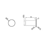 Technical drawing of Nero Mecca slim robe hook in brushed nickel, showing Ø35mm face and 55mm projection dimensions