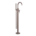 Nero Mecca round freestanding mixer tap with hand shower in brushed bronze, floor-mounted for bath filling