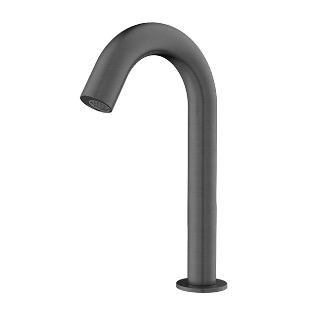 Nero Mecca sensor basin tap in gun metal, hob mounted with curved gooseneck spout