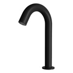 Nero Mecca matte black sensor basin tap, hob mounted, curved spout, front view