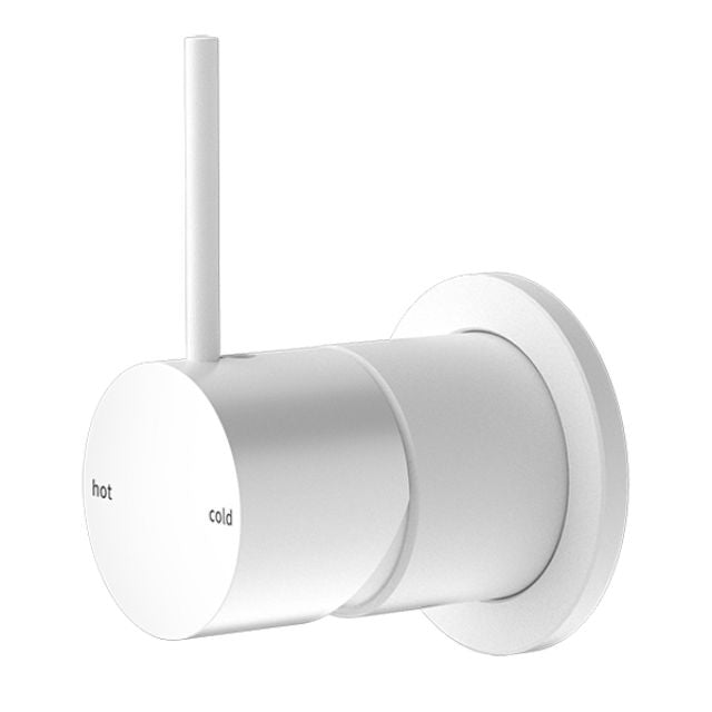 Nero Mecca shower mixer in matte white, wall-mounted with 60mm plate and vertical handle, shown against white background