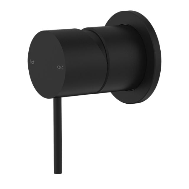 Nero Mecca shower mixer in matte black with 60mm round wall plate and lever handle