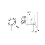 Technical drawing of Nero Mecca shower mixer, 60mm plate, with front and side dimensions marked in white lines