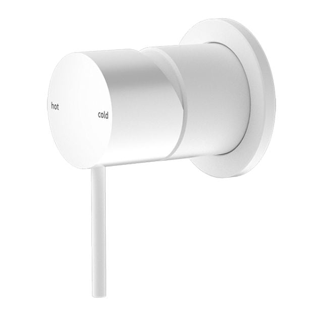 Nero Mecca shower mixer with 60mm round plate, matte white wall-mounted tap