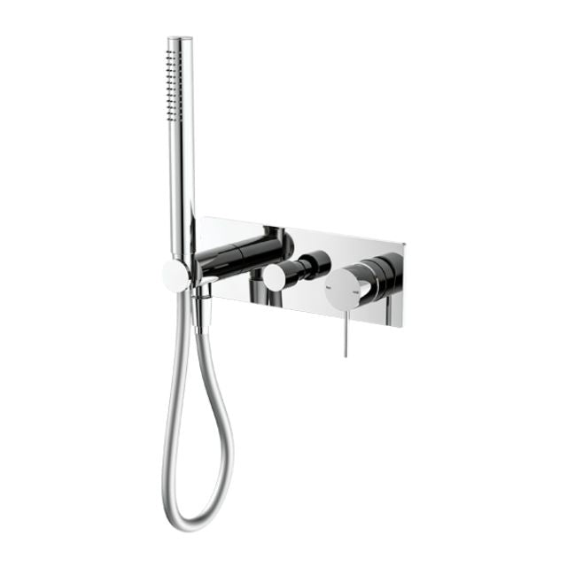 Nero Mecca chrome wall-mounted shower mixer divertor with hand shower and rectangular backplate