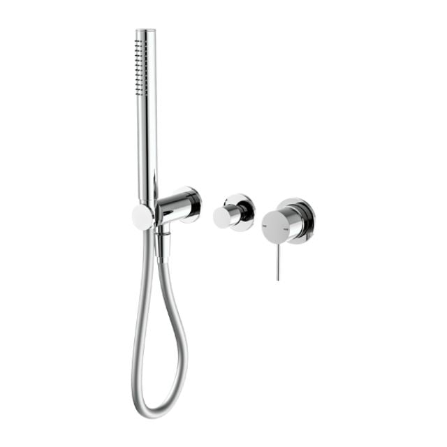 Nero Mecca chrome shower mixer divertor system with separate back plate and hand shower, wall-mounted set