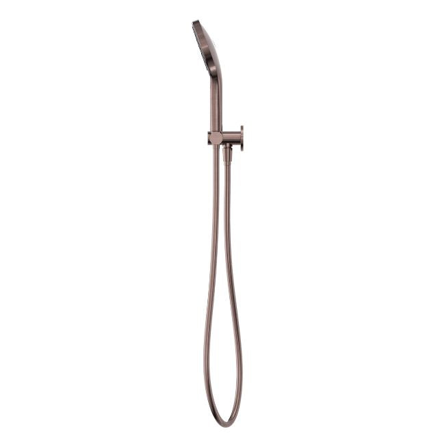 Nero Mecca hand shower on bracket with hose, brushed bronze wall-mounted finish on white background