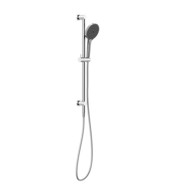 Nero Mecca chrome shower rail with hand shower, wall mounted, shown front on white background