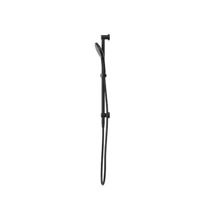Nero Mecca matte black shower rail with hand shower and hose, wall-mounted rail shower