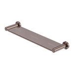 Nero Mecca shower shelf in brushed bronze, rectangular wall-mounted bathroom shelf with round end brackets