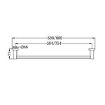 Nero Mecca single towel rail technical drawing, 800mm brushed bronze, side view with dimensions