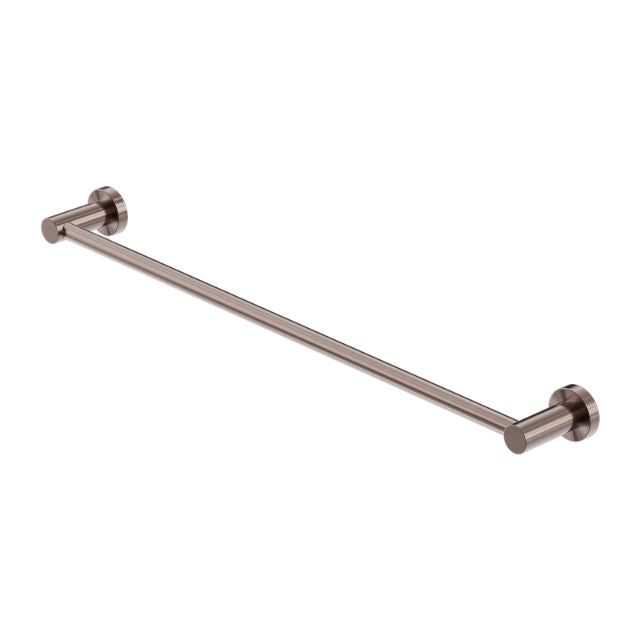 Nero Mecca single towel rail 800mm in brushed bronze, wall-mounted with cylindrical ends