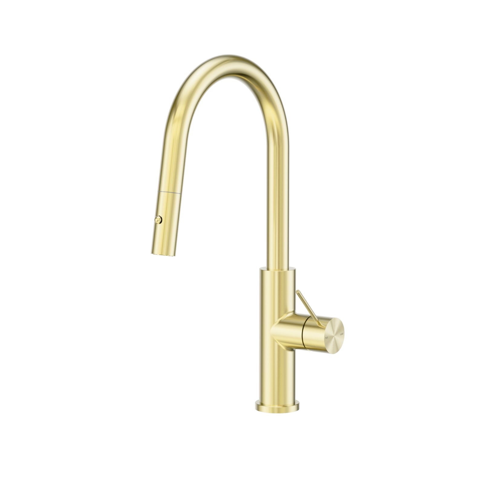 Nero Mecca Smart Sensor Pull Out Kitchen Mixer in brushed gold, curved hob-mounted tap with single lever and sensor button