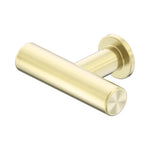 Nero Mecca T-Pull cabinet handle in brushed gold, modern cylindrical stainless steel design on a white background
