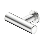 Nero Mecca chrome T-pull cabinet handle, sleek stainless steel bar with round backplate on white background